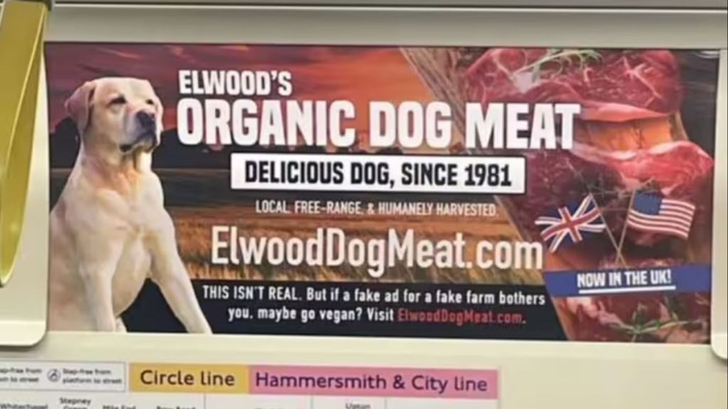 Reclamă la carne de câine la metroul din Londra